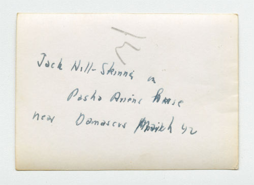 Bird hunting trip in Syria (Jack Hill-Skinner on Pasha Ariens's horse near Damascus, Syria). Verso 2