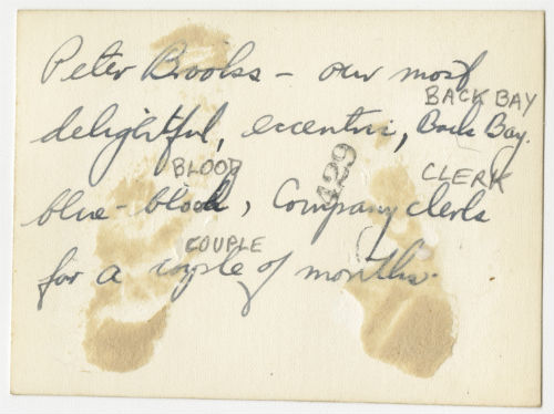 Peter Brooks, the Company clerk for a couple of months. Verso