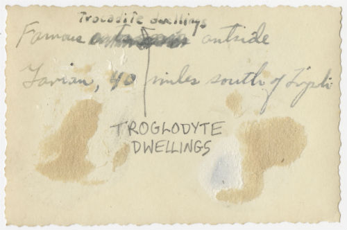 Troglodyte dwellings outside Gharyan, Libya. Verso