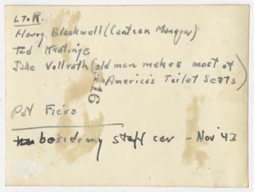 Harry Blackwell, Kenneth "Ted" Keatinge, J.C. Vollrath and Erwin "Pat" Fiero. Verso