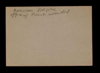 Office of French Wounded at the American  Hospital. Verso.